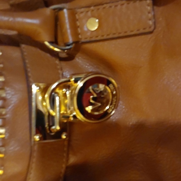 Michael Kors Hamilton SATCHEL PURSE Neutral Cognac Gorgeous Gold - Picture 2 of 10